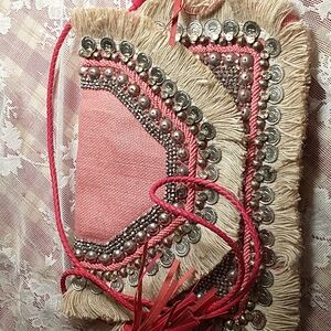 NWOT Sashi pink crossbody bag embellished with beads coins fringe and tassels